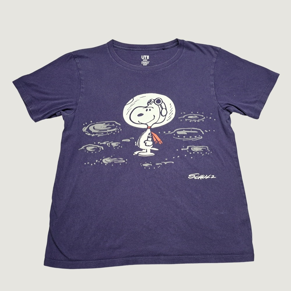 Uniqlo Peanuts T-Shirt Mens M Navy Blue Good Astronaut Snoopy 70 Years UT